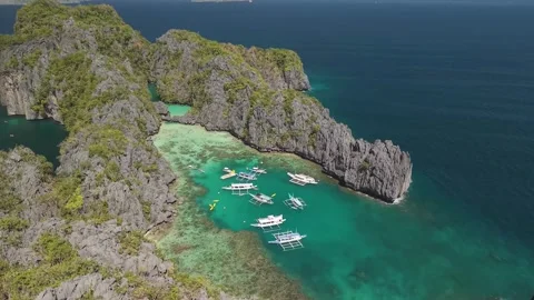 Aerial drone view of Big Lagoon on Miniloc Island Video stock 343082954