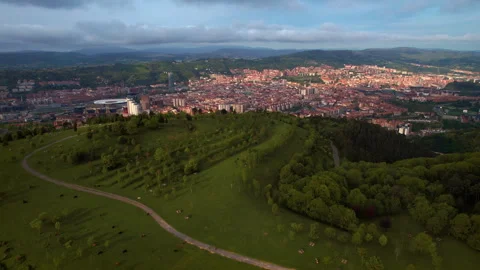 Aerial Drone View of Bilbao Skyline with Urban Districts in Basque Country Spain Stock-Footage 337110247