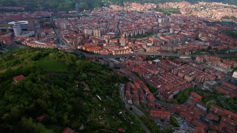 Aerial Drone View of Bilbao Skyline with Urban Districts in Basque Country Spain Stock-Footage 337110260