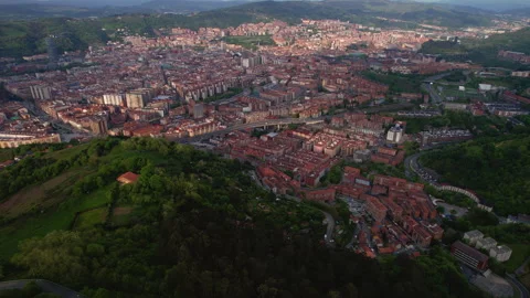 Aerial Drone View of Bilbao Skyline with Urban Districts in Basque Country Spain Stock-Footage 337110261