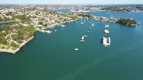 Aerial drone view of Birchgrove on Parramatta River and Sydney Harbour, NSW Stock-Footage 318882853