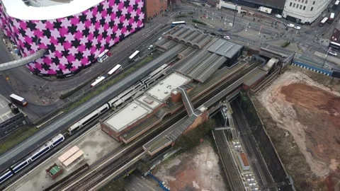Aerial drone view of Birmingham Moor Street railway station Stock Footage 180483653