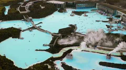 Aerial Drone View of Blue Lagoon Geothermal Spa in Iceland 4K Stock Footage 341369090