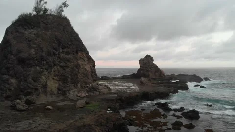Aerial Drone View Blue Ocean Watulumbung Rocky Beach Stock Footage 139863706