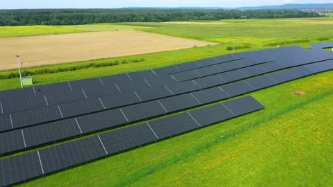 Aerial Drone view of Blue Solar panel farm or solar power plant Stock Footage 176510614