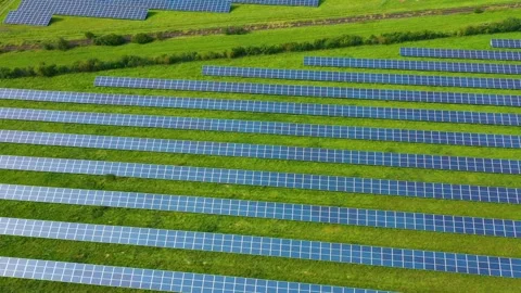 Aerial Drone view of Blue Solar panel farm or solar power plant Stock Footage 176511571