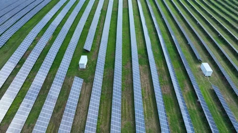 Aerial Drone view of Blue Solar panel farm or solar power plant Stock Footage 253512564