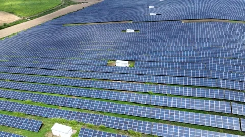 Aerial Drone view of Blue Solar panel farm or solar power plant. Stock Footage 267184819