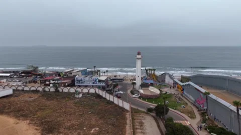 Aerial drone view of the border wall in Tijuana, Mexico. Stock Footage 336411871