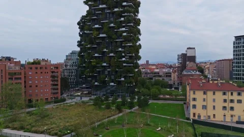 Aerial drone view of Bosco Verticale in Milan, Italy Stock Footage 346767613