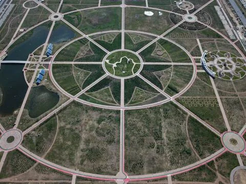 Aerial drone view to Botanical garden - Astana / Nur-Sultan, Kazakhstan Stock Photos