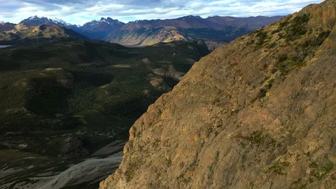 Aerial drone view of the breathtaking mountain rocks in in Torres del Paine Stock Footage 105875751
