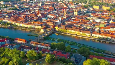 Aerial drone view on bridge over river in Nuremberg, Bavaria, Germany.  Stock Footage 253728982