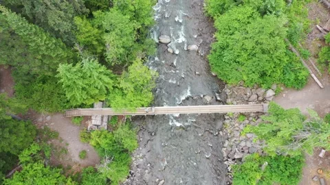 Aerial Drone view of a bridge over a river Stock Footage 312531869