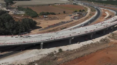 Aerial drone view of bridges under construction Stock Footage 294722692