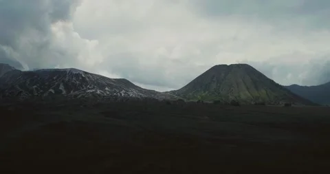 Aerial Drone View of Bromo Volcano Crater with Fog in Mountain Landscape Stock-Footage 333899181