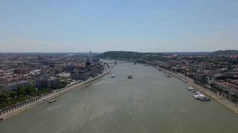 Aerial Drone View of Budapest and Danube with Parliament and Buda Castle Stock-Footage 328467146