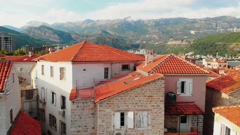 Aerial drone view - Budva, Old town, Montenegro Stock Footage 147457024