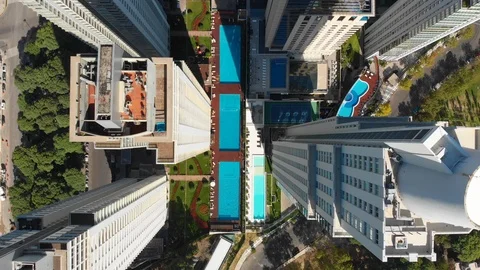 Aerial drone view of Buenos Aires Puerto Madero condominium skyscraper buildings Video stock 100890104