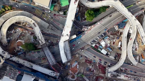 Aerial Drone View Bukit Chagar RTS Interchange Construction Malaysia Vídeos de archivo 332739560