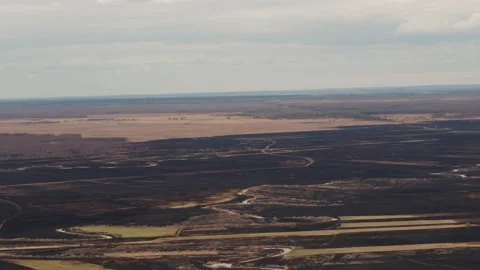 Aerial drone view of burned ground after big fire in Polish National Park Stock Footage 202050727