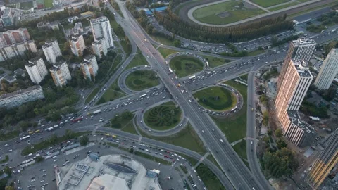 Aerial drone view of a busy intersection with heavy traffic Stock Footage 162639252