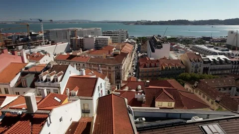 Aerial drone view of Cais do Sodre District in Lisbon, Portugal Stock Footage 216928660