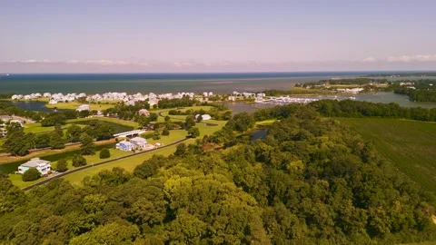 Aerial drone view of Cape Charles coastal town Stock Footage 344052079
