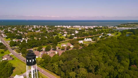 Aerial drone view of Cape Charles coastal town Stock Footage 344052329