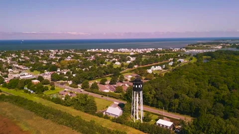 Aerial drone view of Cape Charles coastal town Stock Footage 344052471