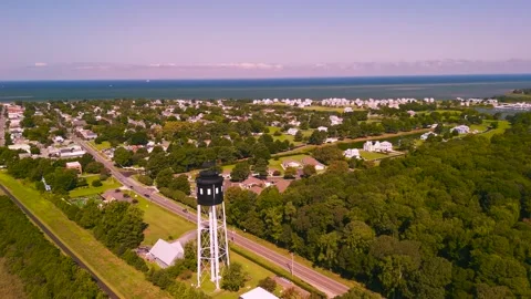 Aerial drone view of Cape Charles coastal town Stock Footage 344052548