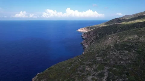 Aerial drone view Capel Rosso Sea Coast Giglio Island  Stock Footage 244945328