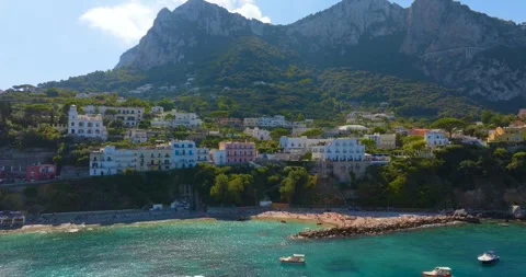 Aerial Drone View of Capri Coastline and Village, Amalfi Coast, Italy Stock Footage 340530547