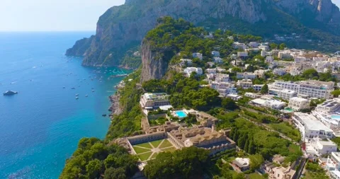 Aerial Drone View of Capri Coastline and Cliffs, Amalfi Coast, Italy Stock Footage 340530564
