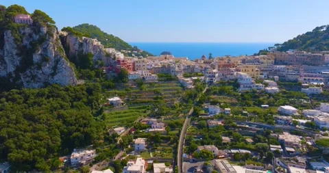 Aerial Drone View of Capri Town and Coastline, Amalfi Coast, Italy Stock Footage 340530568