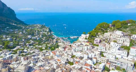 Aerial Drone View of Capri Town and Marina Grande Harbor, Italy Stock Footage 340530575