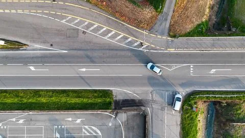 Aerial Drone View Captures Intersection Near Castelvetro Piacentino Along t.. Stock Photos