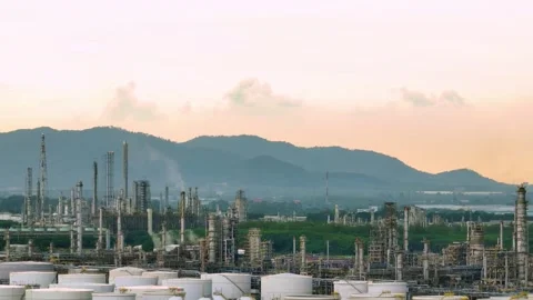 Aerial drone view captures a large petrochemical plant. Stock Footage 338054106