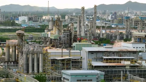 Aerial drone view captures a major industrial plant. Video stock 338054184