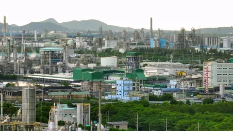 Aerial drone view captures a major industrial plant. Video stock 338054207