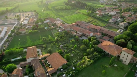 Aerial drone view captures the serene elegance of a summer wedding dinner. Stock Footage 264050187