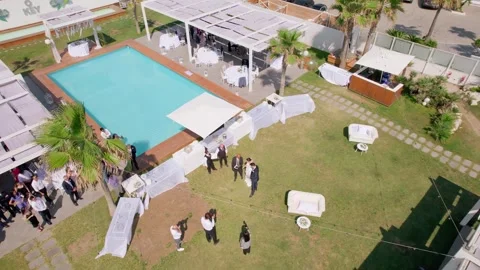 Aerial drone view captures the vibrant evening atmosphere of a Mediterranean. Stock Footage 265843451