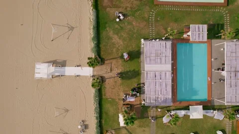 Aerial drone view captures the vibrant evening atmosphere of a Mediterranean. Stock Footage 265843850