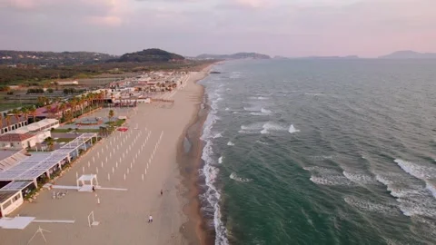 Aerial drone view captures the vibrant evening atmosphere of a Mediterranean. Stock Footage 265844243