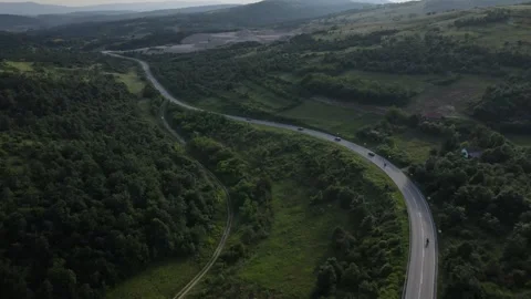 Aerial Drone View Car Driving on Curvy Mountain asphalt Road in summer 스톡 동영상 244493046