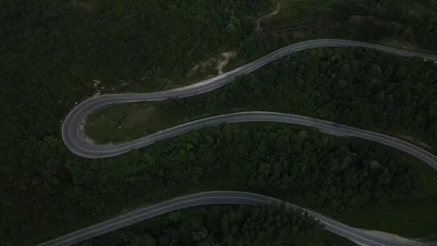 Aerial Drone View Car Driving on Curvy Mountain asphalt Road in summer 스톡 동영상 244883833