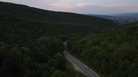 Aerial Drone View Car Driving on Curvy Mountain asphalt Road in summer 스톡 동영상 245457615