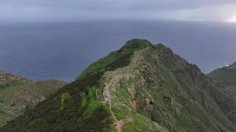 Aerial Drone View of Casas de Tafada Ruins on Trail to Faro de Anaga, Tenerife 스톡 동영상 344711161