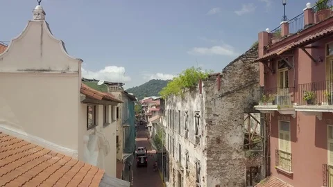 Aerial Drone View of Casco Viejo, the old town of Panama City Stock Footage