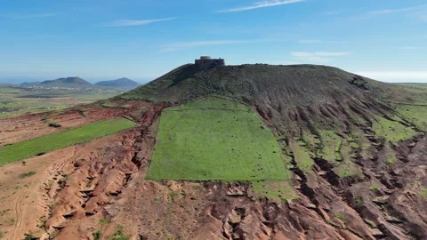 Aerial drone view of Castillo de Santa Bárbara in Lanzarote - Canary islands Stock Footage 327652620